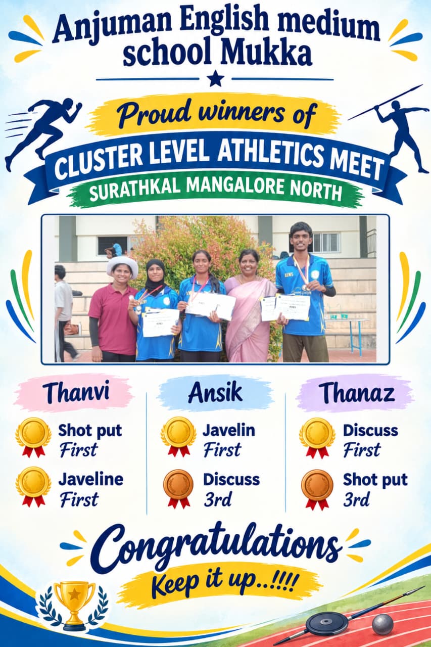 Thanvi, Ansik & Thanaz — Cluster Level Athletics Meet, Surathkal Mangalore North — First in Shot Put, Javelin and Discus; Third in Discus and Shot Put.